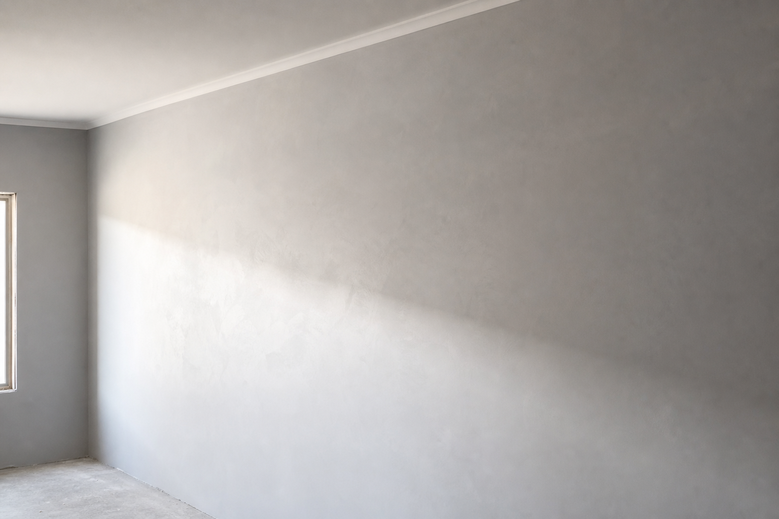 Paint-ready plaster set under angled site lighting